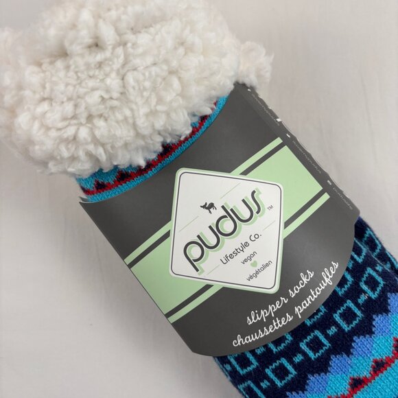 Pudus Slipper Socks Nordic Pattern Cozy Non-Slip Vegan - Picture 2 of 6
